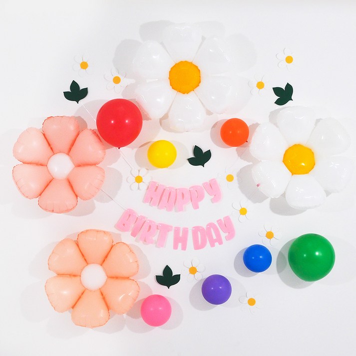 파티쇼 데이지 생일 가랜드 + 마카롱 은박 세트, 핑크, 1세트