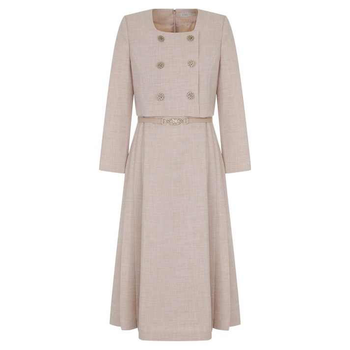 라인어디션 더블 버튼 사이드 플리츠 원피스