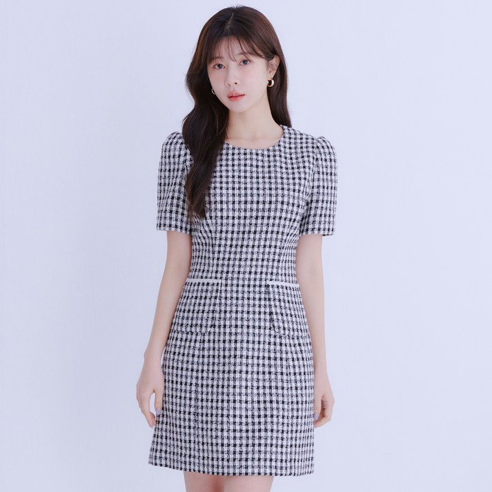 로엠 반팔 트위드 미니원피스