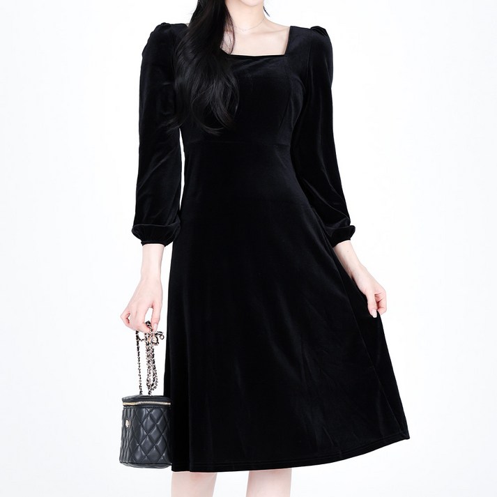 모이르벨라 여성용 프란 스퀘어넥 벨벳 롱 원피스 T25FW2-A2216