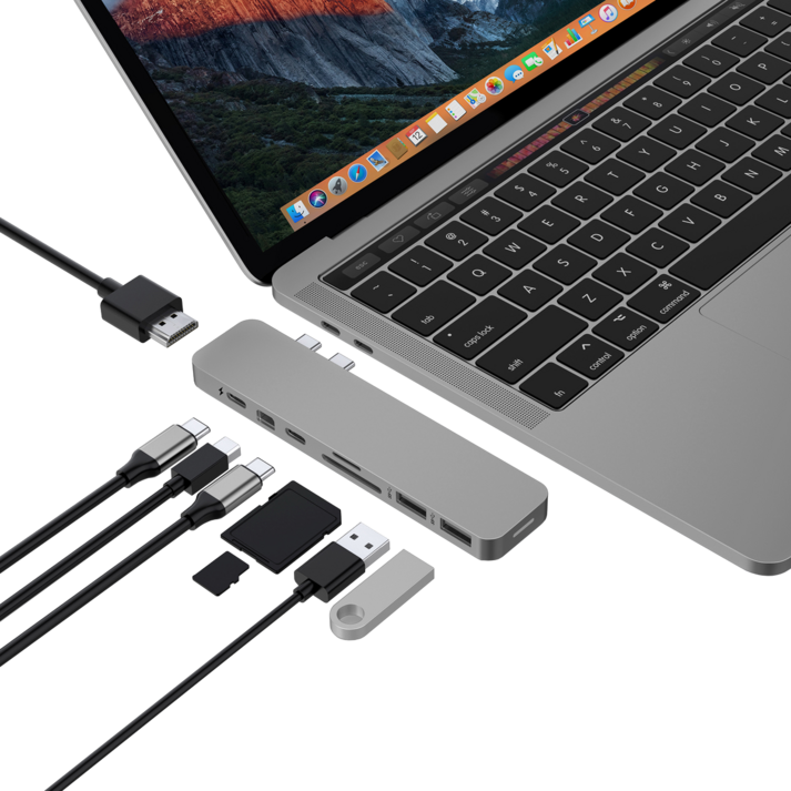 하이퍼드라이브 8in2 USB-C 멀티허브 도킹스테이션 4K HDMI MiniDP 100W PD충전 맥북/노트북 호환 (GN28D), 그레이, 1개