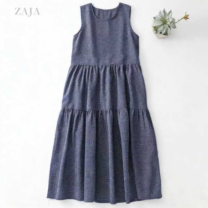 ZAJA 여성 여름 민소매 원피스 캐주얼 빅사이즈 A라인 롱원피스