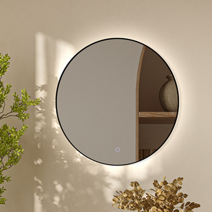 루비드 아크 슬림 LED 간접 조명거울 원형, 블랙