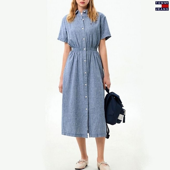 매장정품 TOMMY JEANS 타미진스 여성 맥시 린넨혼방 인디고 데님 롱원피스 T32G1WOP35TWT2-B 1362855
