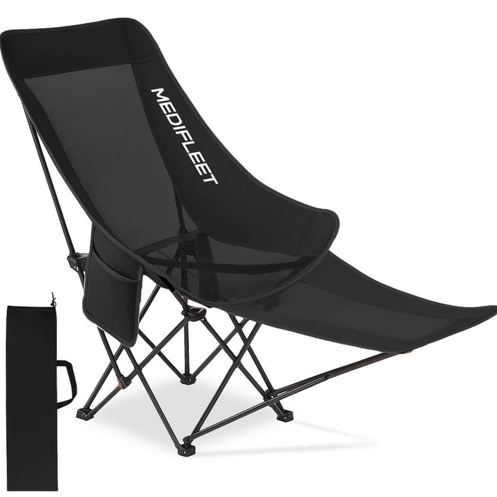 메디플릿 접이식 4단 각도조절 대형 경량 메쉬 리클라이너 캠핑의자, 블랙, 1개