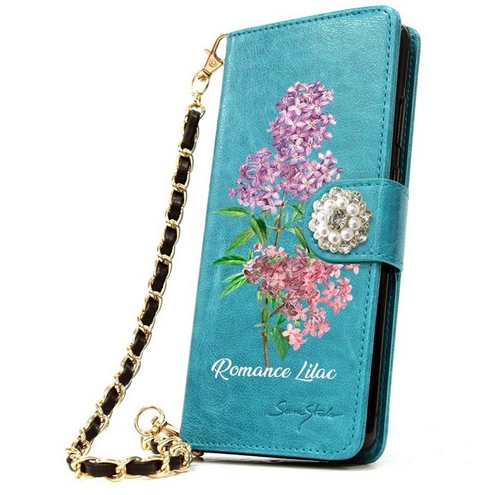 라일락 수국 플라워 꽃 다이아 장신구 지갑형 카드및 손목체인 휴대폰케이스