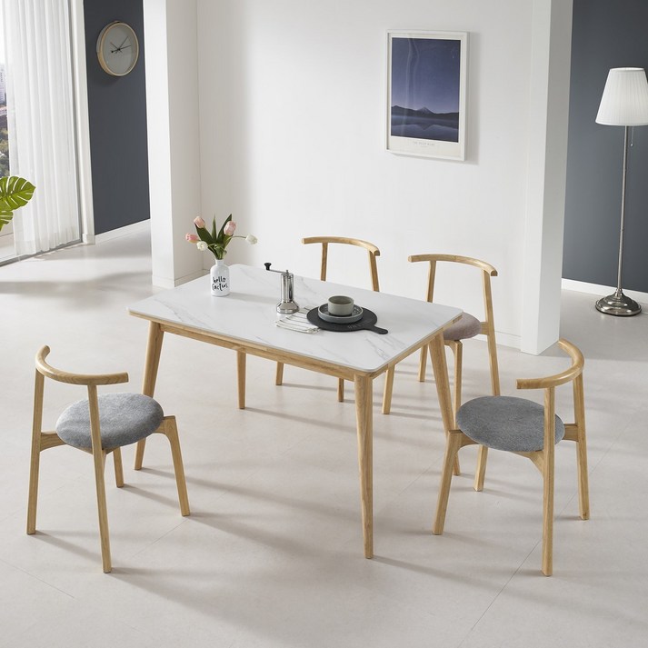 로마 4인용 세라믹 원목 테이블 1200 사이즈 작은 식탁 세트 쿠션 원목 의자 포함, 핑크 4p