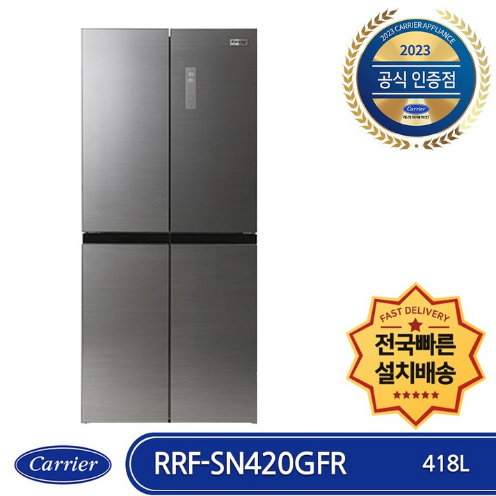캐리어 클라윈드 RRF-SN420GFR 4도어 상냉장 하냉동 418L 인버터 냉장고 살균청정 저소음 전국배송 빠른설치, RRF-SN420GFR
