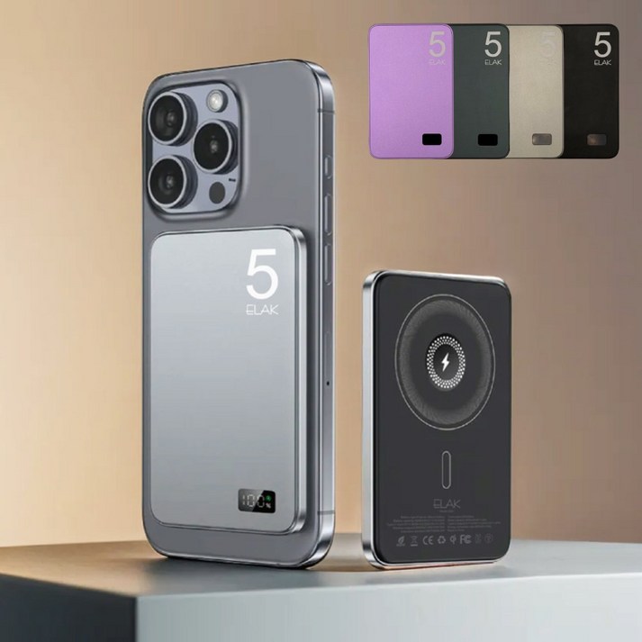 엘락 3in1 초슬림 초경량 무선 자석 맥세이프 고속 충전 5000mAh 보조배터리 에어팟충전 애플워치충전, 티타늄 블랙