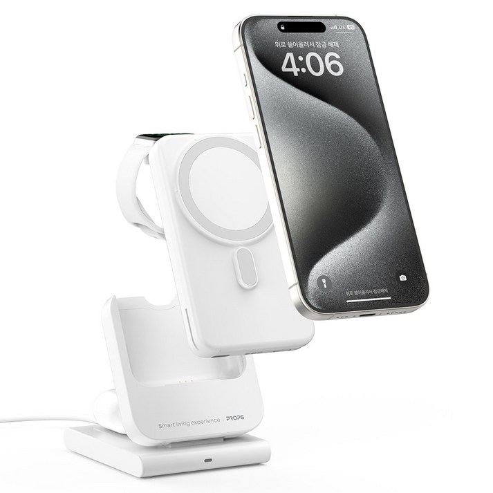 프롭스 하이브리드 3IN1 무선 충전기  맥세이프 보조배터리 5000mAh, 화이트, 보조배터리PMB102W5
충전 스테이션PW102W