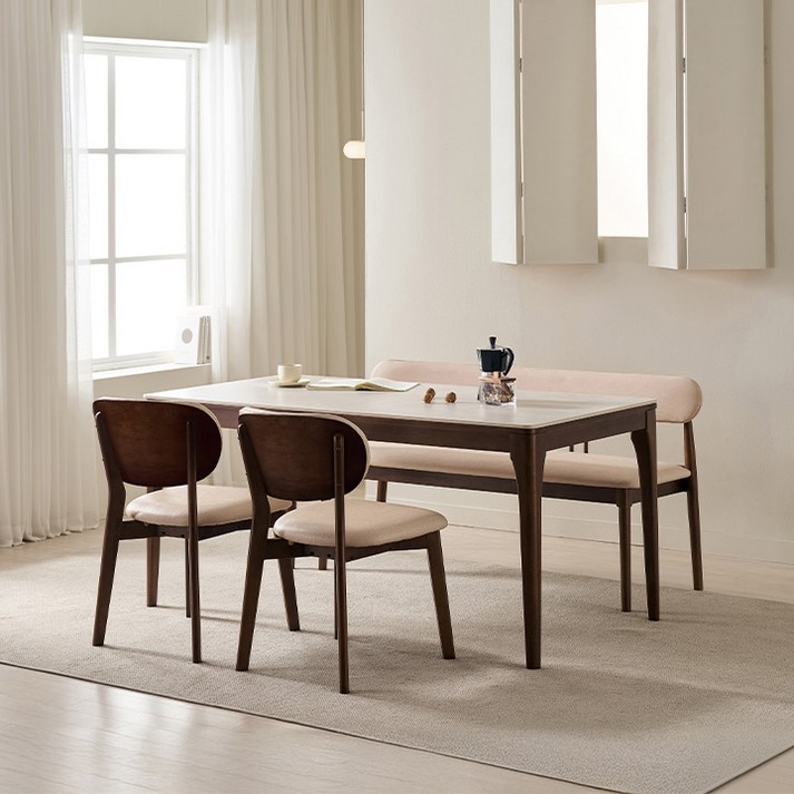 삼익가구 시에나 포세린 통세라믹 원목 식탁 1400/1600/1800 풀세트