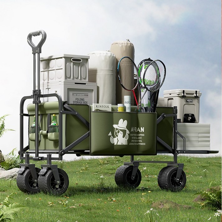 AORAN 캠핑 웨건 뒷문사이드백 큰 바퀴 큰 사이즈, 1개, 국방색