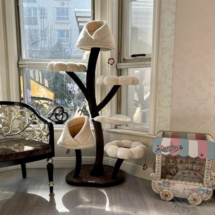 캣타워 모던 철제 다묘가정 냥터 미니멀 1층 그랩 라이트 카페용 잇츠 코너형캣타워 방인테리어 패키지2 쿠션 고양이용품 스크래처 성탄절 럭셔리 놀이터 부속품PVC기둥 윈도우 전망대, 1개, 나뭇가지와 덩굴로 만든 고양이 타워 현물