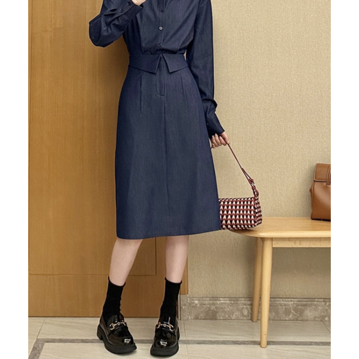 VANCAR 봄 가을 슬림핏 긴 소매 드레스 여성용 투피스처럼 보이는 원피스 스커트정장