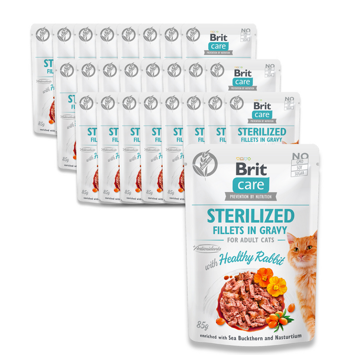 브릿 케어 캣 그레이비 파우치 고양이 주식 습식사료, 24개, 토끼, 85g