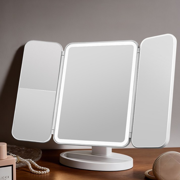 YOPENCE 충전식 LED 화장 조명거울 3단 확대 무선 탁상거울