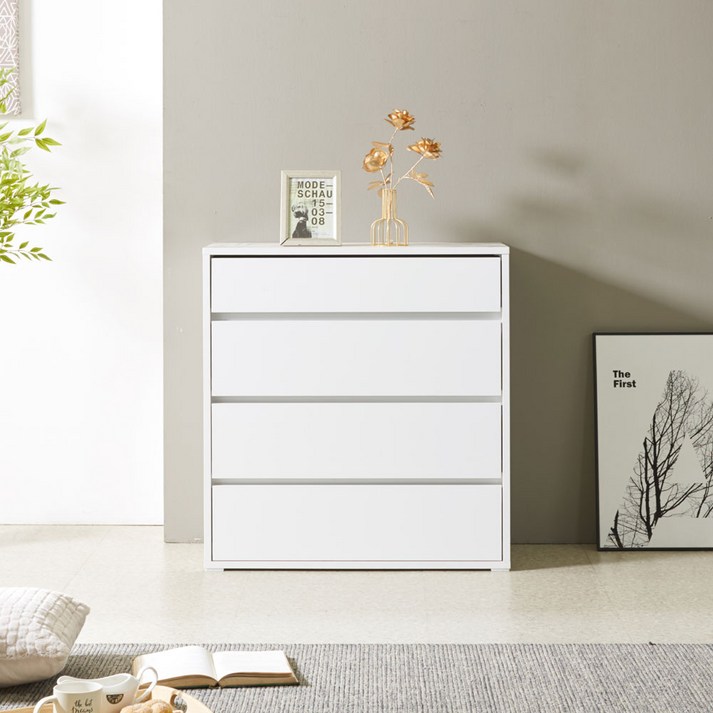 완제품 공간활용 넓고 깊은 4단 4칸 화이트 서랍장 단스 GM022, 4단, 화이트