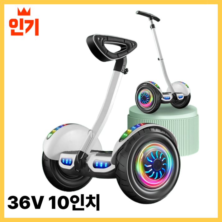 [아키타] 3세대 전동휠 나인봇 36V 54V 전용앱 일반휠 호버 보드 자이로스콥 투휠, 36v-10인치 화이트[무릎+핸들]