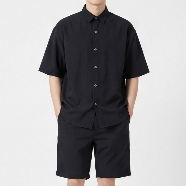 루크 남성 루즈핏 반팔 카라 셔츠 반바지 상하세트 데일리 캐주얼 깔끔한 상의 하의 셋업 시원한 베이직 봄여름 남방 투피스 셋트