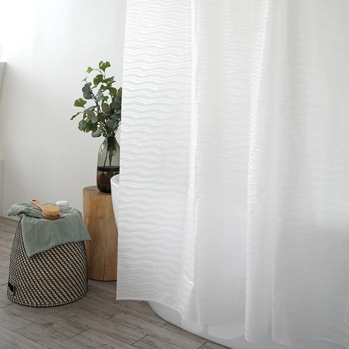 원세븐나인 올인원 샤워커튼  봉  고리 12p 세트 웨이브, 1세트, 투명계열