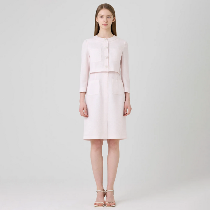 라인어디션 라운드넥 포켓 트위드 원피스