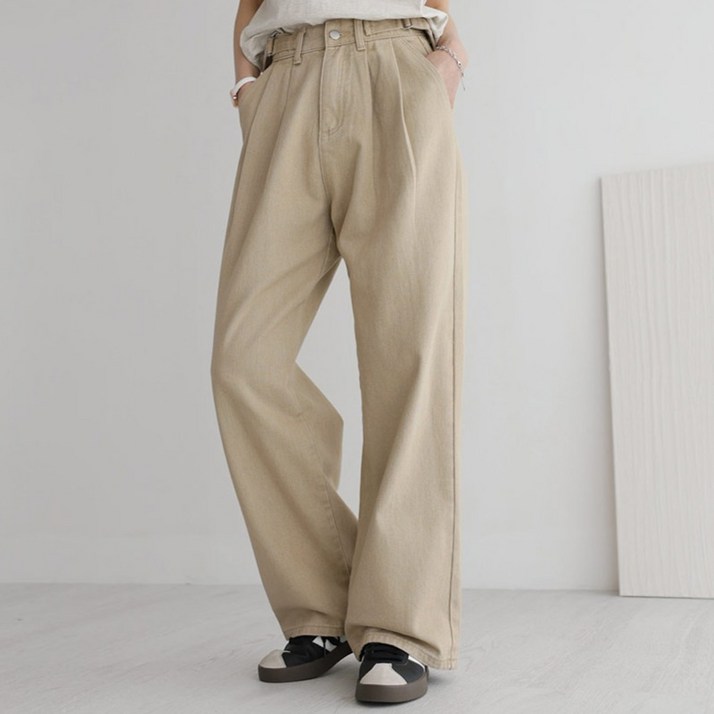 앤드스타일 여성용 숏기본롱 기장 딱맞진 7탄 투핀턱 코튼 와이드 팬츠 264382