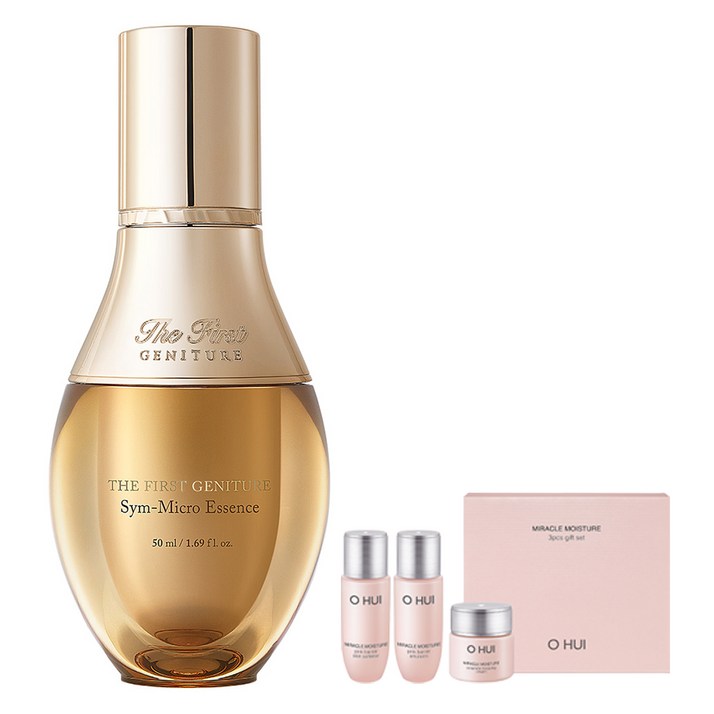 오휘 더 퍼스트 제너츄어 심 마이크로 에센스 50ml + 미라클 모이스처 미니어처 기초화장품 3종 키트, 1세트