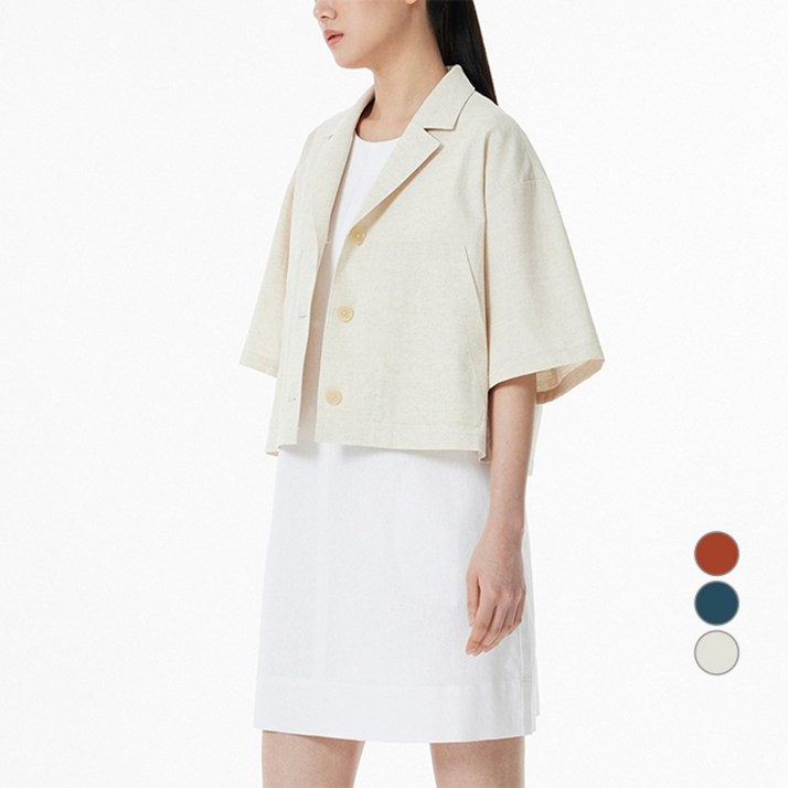 JAJU(자주) 여성용 리넨 블렌디드 반팔 자켓