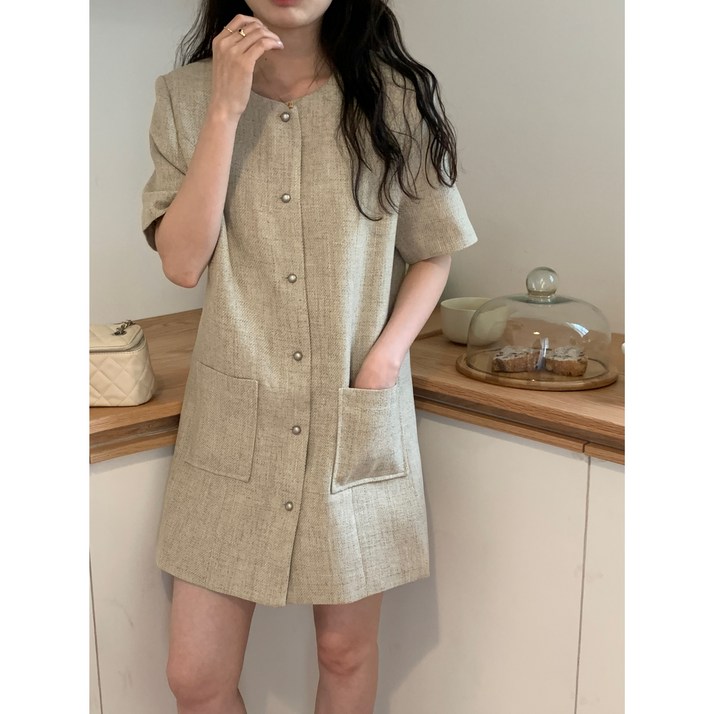 유유라키 배색 자켓 미니 원피스