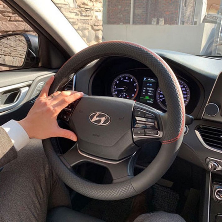 포터2 봉고3 다마스 라보 스티치 블랙 레드 핸들커버 원형 공용, 블랙