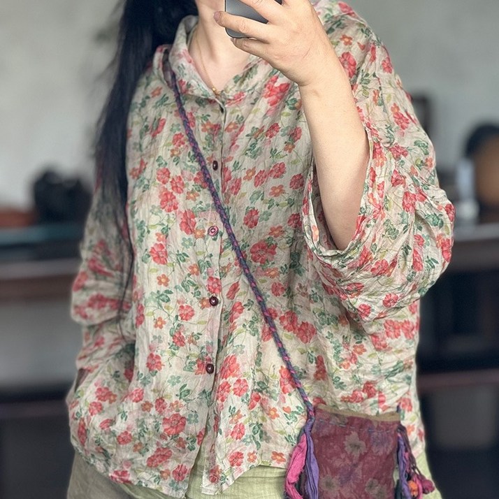 하마마스 린넨 모시 후드 가디건 플라워 엄마옷 중년여성의류