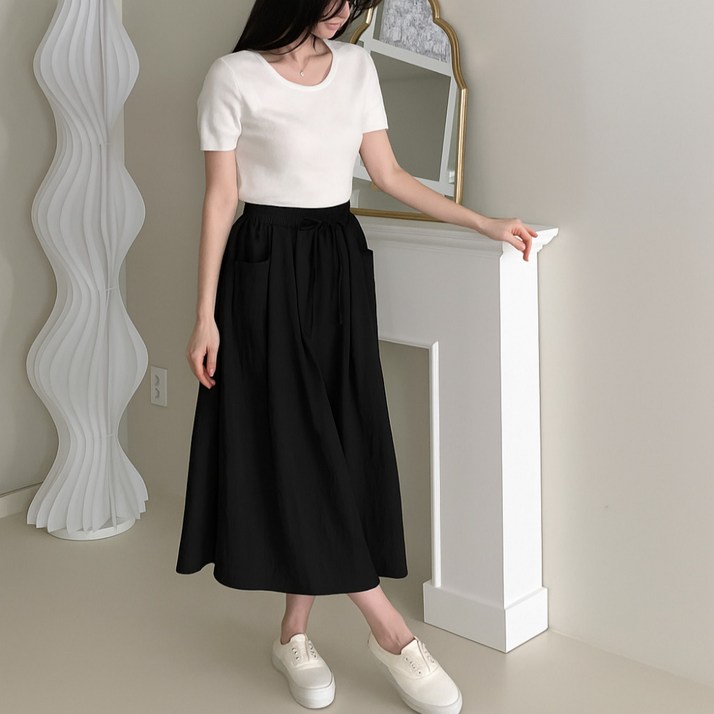 헤아비아 여성 밴딩 롱치마 포켓 루즈핏 A라인 스커트