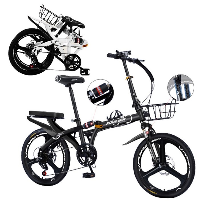 규스토아 접이식 미니벨로 알루미늄 폴딩 7단 20인치 출퇴근 자전거, 3휠 블랙, 150cm