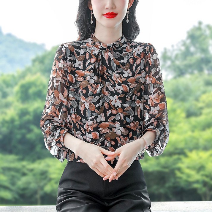 바니드 여성의류 봄가을 패션 하이엔드 화려한 꽃무늬 긴팔 블라우스 1118