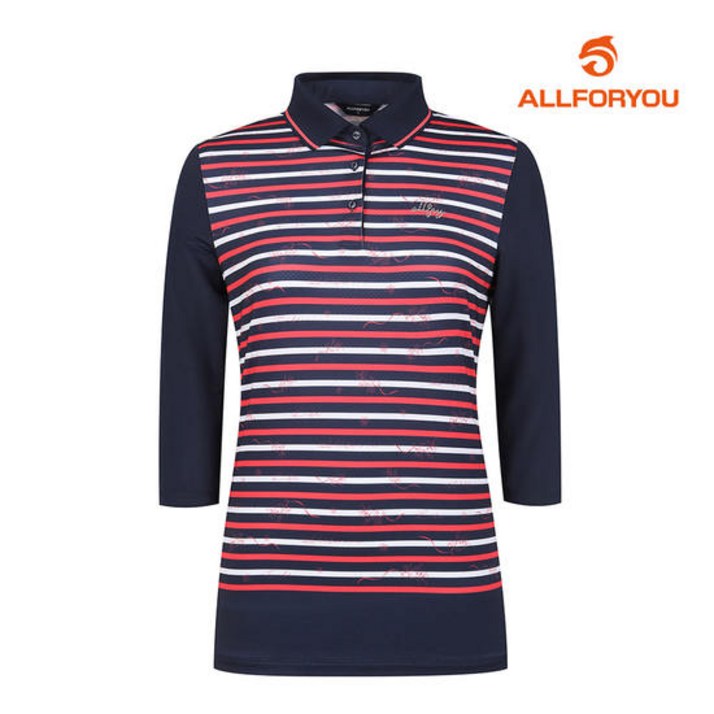 올포유 여름 여성 몸판 스트라이프 7부 카라 티셔츠 AWTPL3381915 2040173