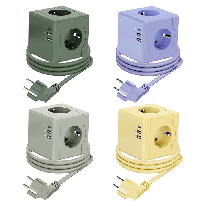 티메코 SF코팅 큐브 디자인 멀티탭 4000W 고용량 3구 (USB-A 2개 C타입 1개), 1개, 그레이 SF02, 1.8m