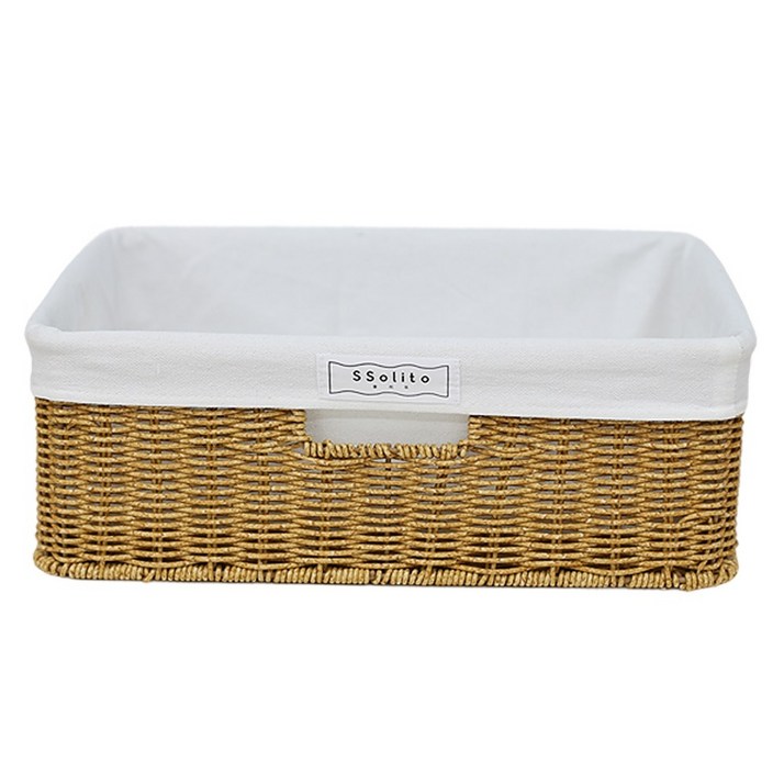 쏠리또 내츄럴 PP 오픈형 라탄바구니+코튼안감세트 사각바구니 수건 수납함 보관함, 옅은색(옵션1+화이트안감), 1세트