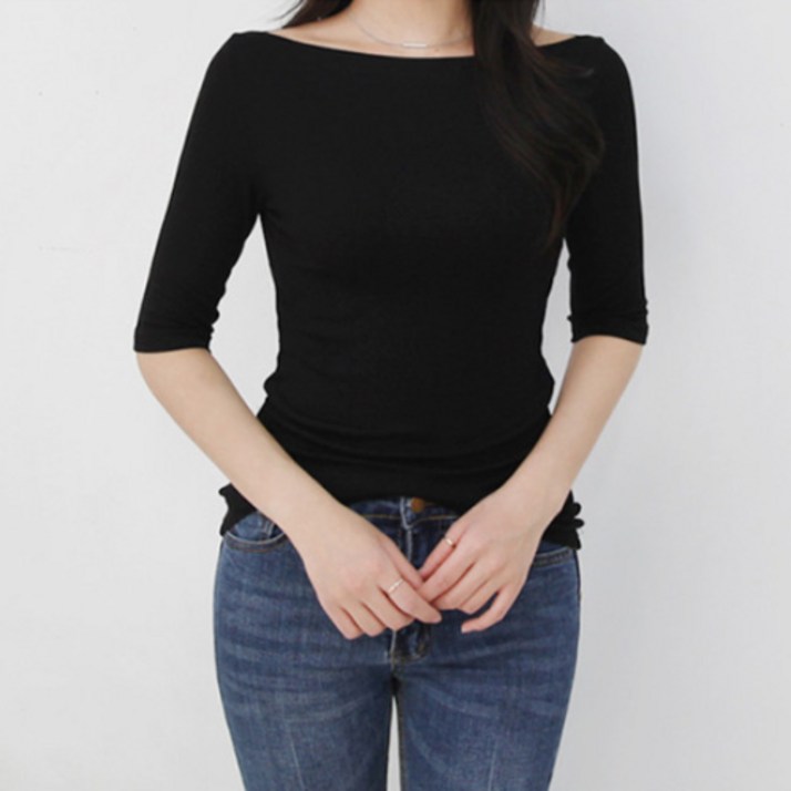 데일리앤 러블 립라인 보트넥 5부 슬림핏 티셔츠 데일리앤 러블 립라인 보트넥 5부 슬림핏 티셔츠