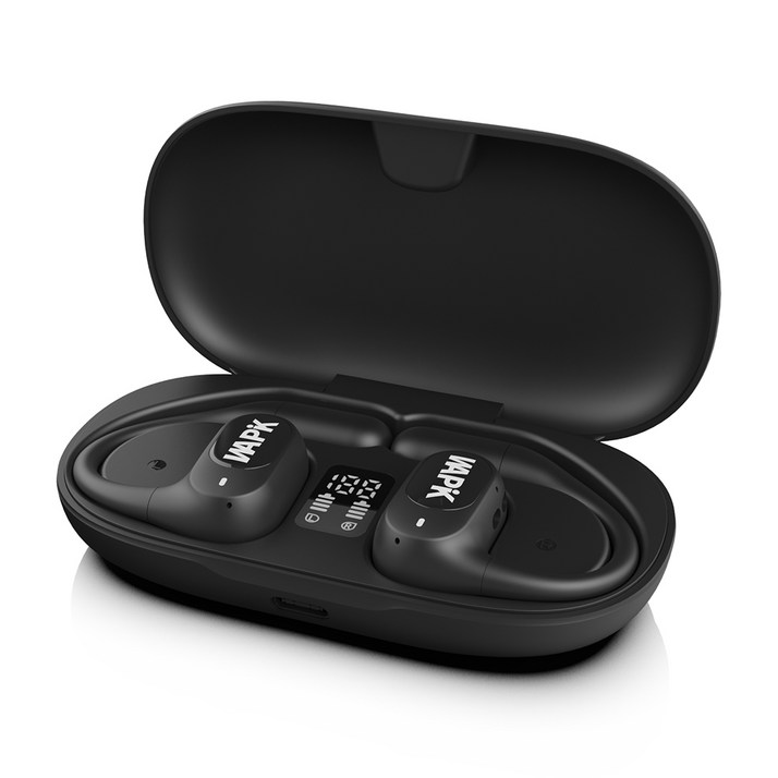 와피크 귀걸이형 RS3 오픈핏 무선 이어폰 오픈형 블루투스 에어전도 운동 게임용, 블랙