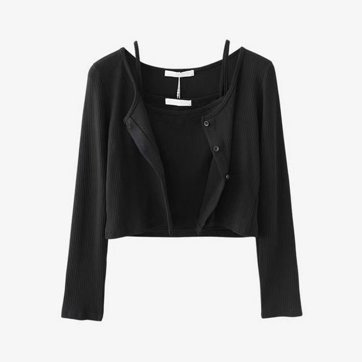 TIMEPURE 여성 골지 니트 크롭 가디건 나시 투피스 세트