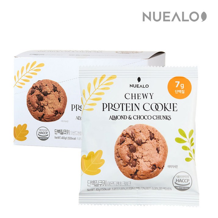 누알로 꾸덕한 단백질 쿠키 아몬드 앤 초코 청크 맛 10개입 1박스 400g, 1개, 400g