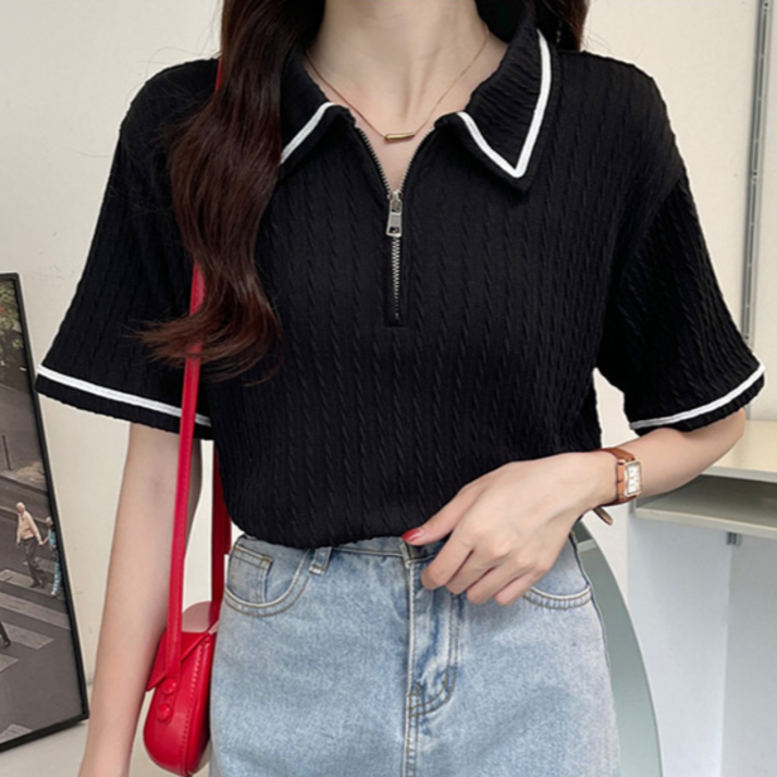 데일리 카라 집업 니트 반팔티2color