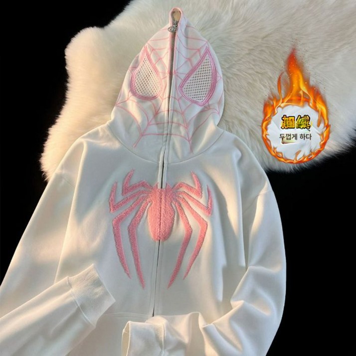 면 모조 복합 베베 스파이더맨 스파이더 후드 여 기모 카디건 집업 ins