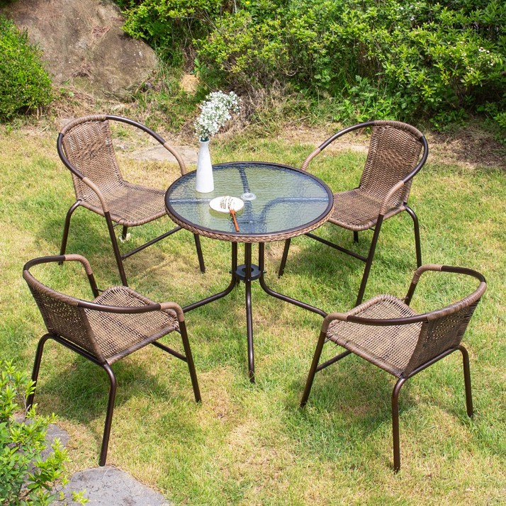 4인 야외테이블세트(유로강화테이블1개+유로39번4개) 정원 카페 커피숍 4인 야외 세트, 710원형+39번의자4개, 1