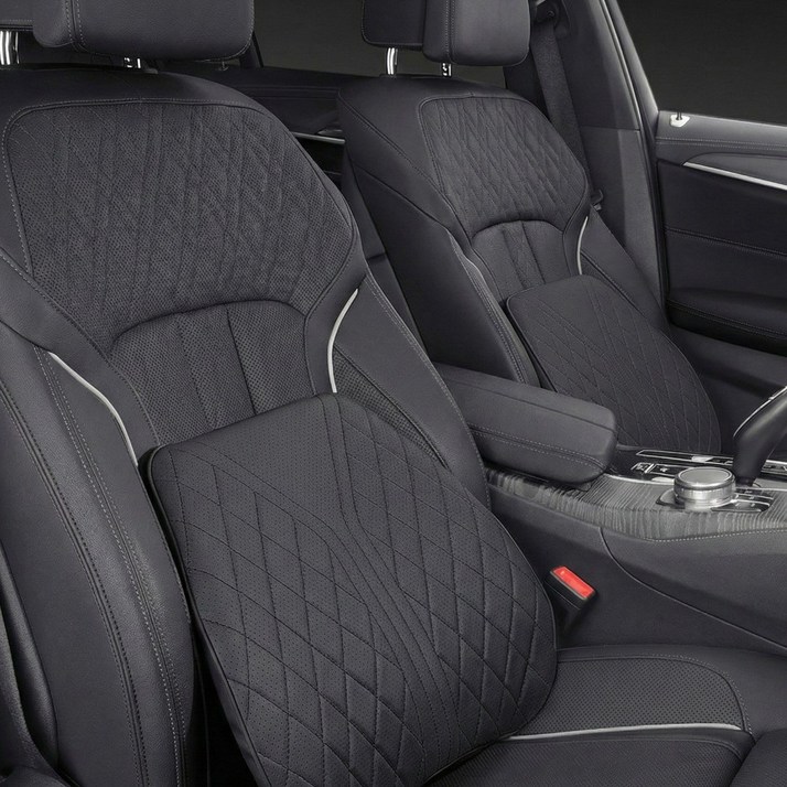 루먼트 전차종 호환 자동차 허리쿠션 등받이 프리미엄 가죽 메모리폼, 2개, 블랙