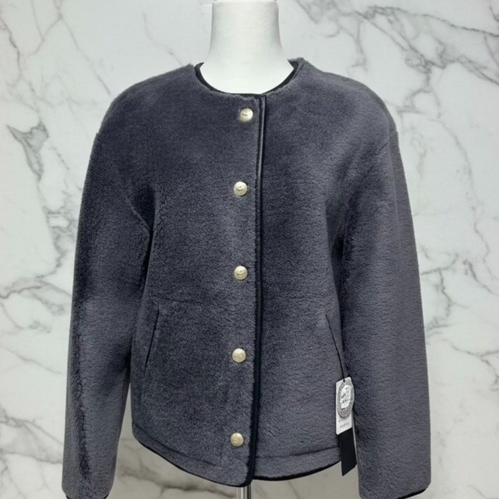 ONEPICKTEM 여성 100 리얼 양모 리얼 양가죽 노카라 클래식 자켓