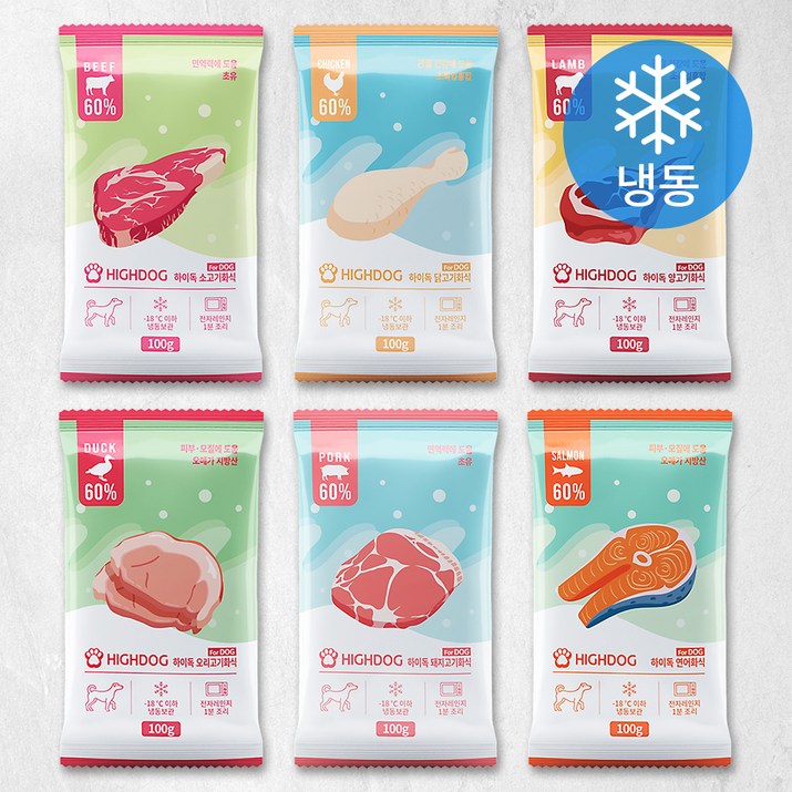 로켓프레시 하이독 강아지 화식사료 버라이어티팩 100g x 6종 냉동