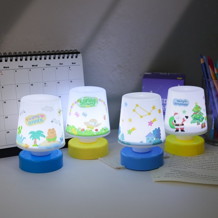 오늘놀이 나만의 미니 스탠드 만들기 DIY 키트 꾸미기 스티커 반제품 LED 조명등 무드등, 1개, 파랑