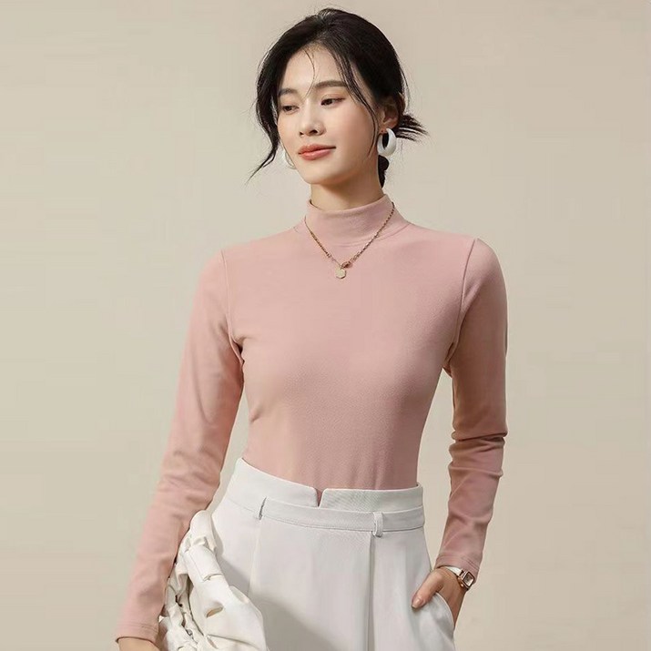 사입자몰 GJ42 릴리반목티 이너 프릴 폴라 레이어드 긴팔 반폴라 반하이넥 티셔츠 블라우스 니트 원피스 여성 미시