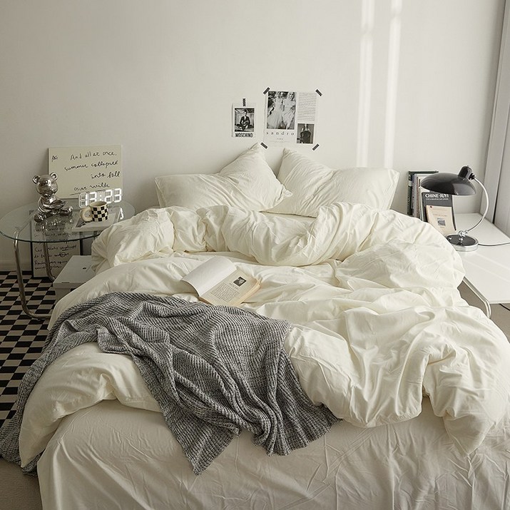 Minimal Home&Lifestyle 100% 면 이불 커버 세트 이불커버 1p + 침대시트 1p + 베개커버 2p